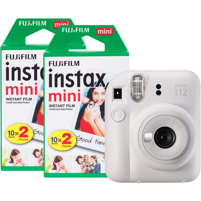 Fujifilm Instax Mini 12 Appareil Photo instantané avec Pack de 40 pellicules Blanc Argile