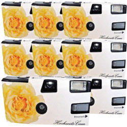 Lot de 8 appareils photo jetables 1A PHOTO PORST Edition rose de mariage jaune avec flash, piles et film (lot de 8, 27 prises ch