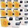 Lot de 8 appareils photo jetables 1A PHOTO PORST Edition rose de mariage jaune avec flash, piles et film (lot de 8, 27 prises ch