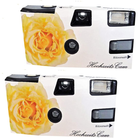 Lot de 2 appareils photo jetables 1A PHOTO PORST Edition rose de mariage jaune avec flash, piles et film (lot de 2, 27 prises ch
