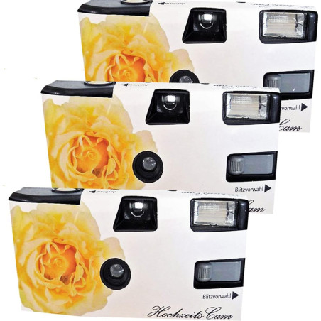 Lot de 3 appareils photo jetables 1 A - Rose de mariage jaune