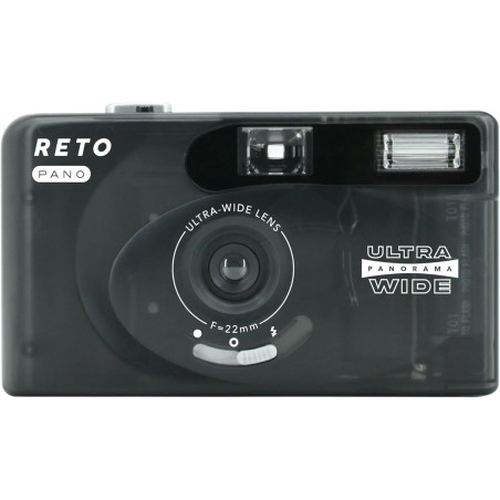 RETO PANO Caméra film 35 mm, objectif 22 mm, panorama, commutation facile, mode cinématographique, cache-objectif, flash intégré