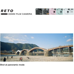 RETO Appareil photo PANO 35 mm, objectif large 22 mm, panorama, commutation facile, mode cinéma, capuchon d'objectif, flash inté