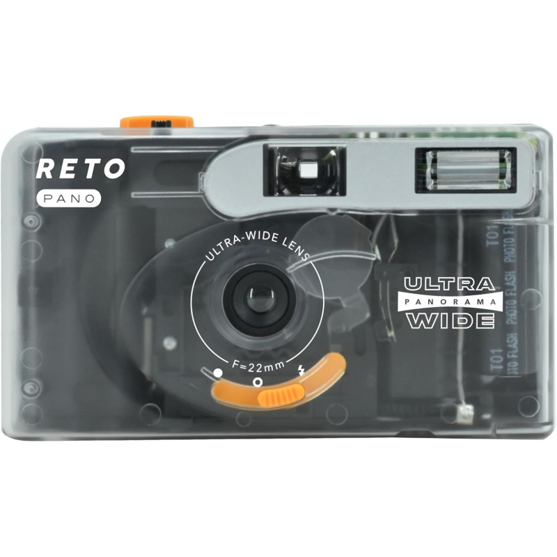 RETO PANO Appareil photo 35 mm - Objectif 22 mm, panorama, commutation facile, modes cinématographiques, cache d'objectif, flash