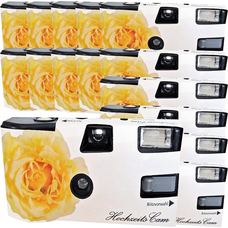 15 x 1a foto porst caméra de mariage pure passion jaune rose - lot de 15 appareils photo jetables avec flash (27 photos 400 asa)