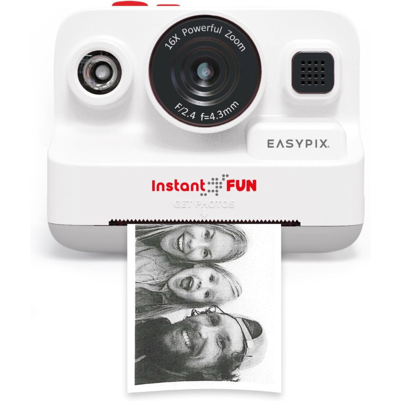 Easypix InstantFUN Appareil Photo instantané, Plaisir créatif pour Adultes et Enfants, Impression Thermique en Noir et Blanc, Pa