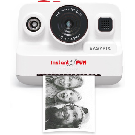 Easypix InstantFUN Appareil Photo instantané, Plaisir créatif pour Adultes et Enfants, Impression Thermique en Noir et Blanc, Pa