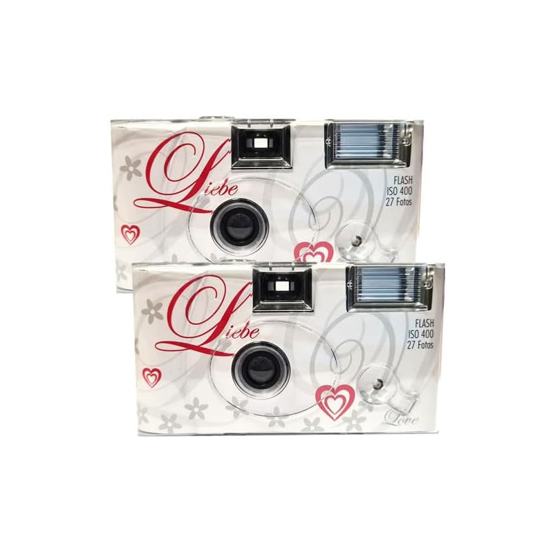 PHOTO PORST Lot de 2 appareils photo jetables 1 A Édition amour et cœurs avec flash, piles et film (lot de 2, 27 prises chacune)