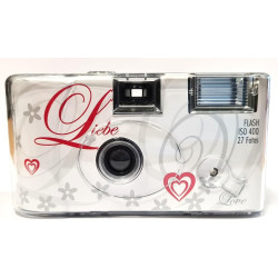 PHOTO PORST Lot de 2 appareils photo jetables 1 A Édition amour et cœurs avec flash, piles et film (lot de 2, 27 prises chacune)