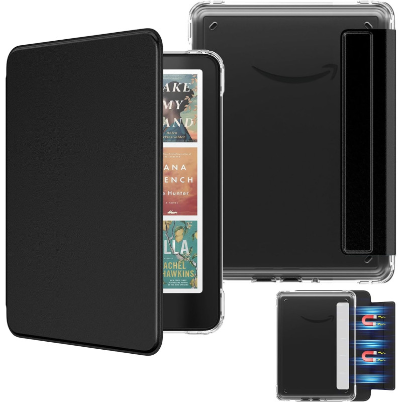 Moko étui magnétique détachable pour 7" kindle paperblanc 12e generation 2024 & kindle colorsoft 2024/2025,ultra clair coque et 