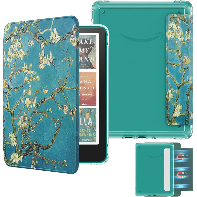 Moko étui magnétique détachable pour 7" kindle paperblanc 12e generation 2024 & kindle colorsoft 2024/2025,ultra clair coque et 