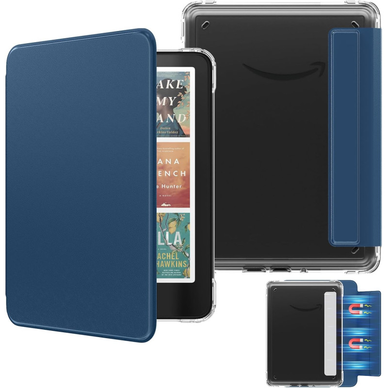 Moko étui magnétique détachable pour 7" kindle paperblanc 12e generation 2024 & kindle colorsoft 2024/2025,ultra clair coque et 