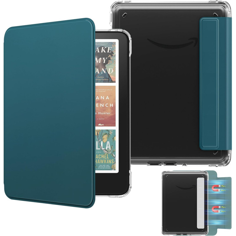 Moko étui magnétique détachable pour 7" kindle paperblanc 12e génération 2024 & kindle colorsoft 2024/2025,ultra clair coque et 