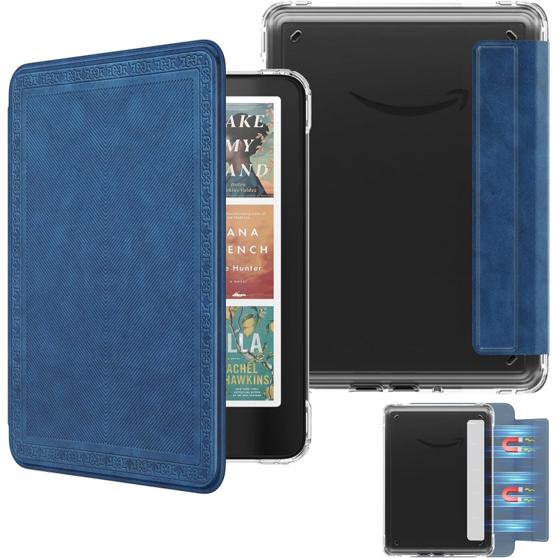 Moko étui magnétique détachable pour 7" kindle paperblanc 12e génération 2024 & kindle colorsoft 2024/2025,ultra clair coque et 