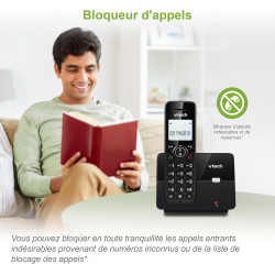 VTECH CS2001 Téléphone sans Fil DECT à 2 combinés pour la Maison avec bloqueur d'appels indésirables, Longue portée fiable jusqu