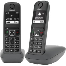 Gigaset A695 Duo, téléphone DECT, 2 combinés, Grand écran, Gris | Sans fil, haut contraste, mains libres, protection d’appels in