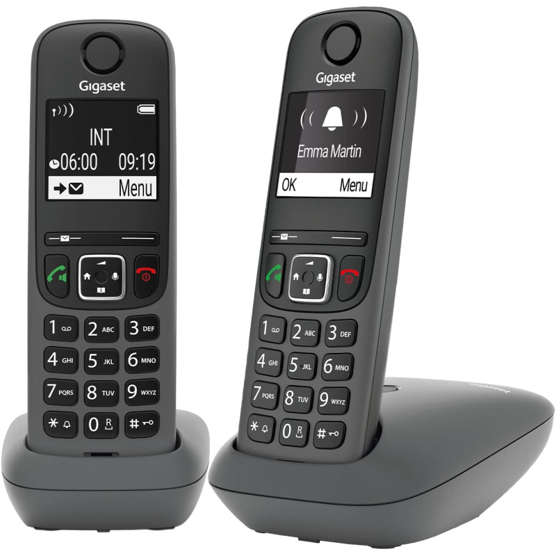 Gigaset A695 Duo, téléphone DECT, 2 combinés, Grand écran, Gris | Sans fil, haut contraste, mains libres, protection d’appels in