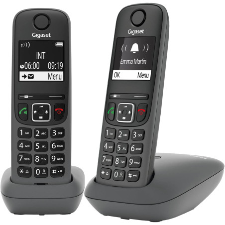 Gigaset A695 Duo, téléphone DECT, 2 combinés, Grand écran, Gris | Sans fil, haut contraste, mains libres, protection d’appels in