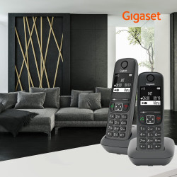 Gigaset A695 Duo, téléphone DECT, 2 combinés, Grand écran, Gris | Sans fil, haut contraste, mains libres, protection d’appels in