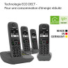 Gigaset A695A Quattro, téléphone DECT, 4 combinés, répondeur, Gris | Sans fil, écran à haut contraste, mains libres, protection 
