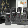 Gigaset A695A Quattro, téléphone DECT, 4 combinés, répondeur, Gris | Sans fil, écran à haut contraste, mains libres, protection 