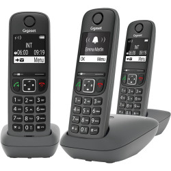 Gigaset A695 Trio, téléphone DECT, 3 combinés, Grand écran, Gris | Sans fil, haut contraste, mains libres, protection d’appels, 