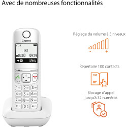 Gigaset A695 téléphone DECT, Grand écran, Blanc, Fabriqué en Allemagne | Sans fil, haut contraste, mains libres, protection d’ap