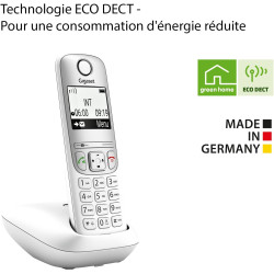 Gigaset A695 téléphone DECT, Grand écran, Blanc, Fabriqué en Allemagne | Sans fil, haut contraste, mains libres, protection d’ap