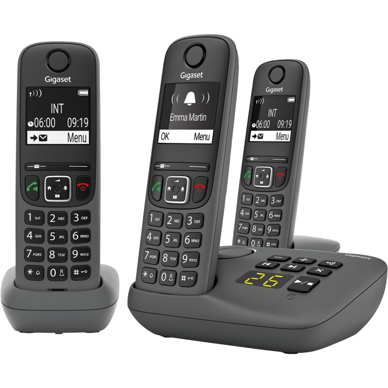 Gigaset A695A Trio - 3 téléphones DECT sans fil avec répondeur - écran à haut contraste - excellente qualité audio - profils son
