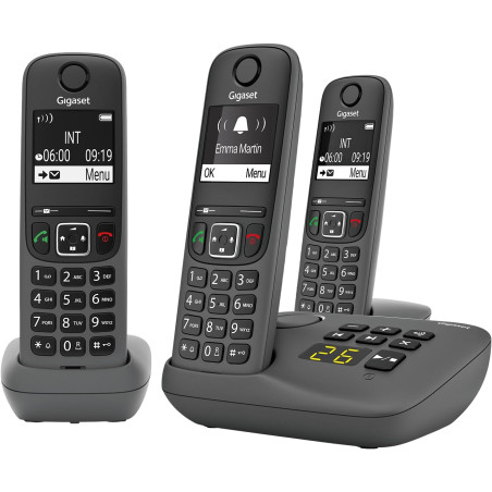 Gigaset A695A Trio - 3 téléphones DECT sans fil avec répondeur - écran à haut contraste - excellente qualité audio - profils son