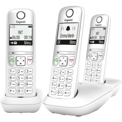 Gigaset A695 Trio, téléphone DECT, 3 combinés, Grand écran, Blanc | Sans fil, haut contraste, mains libres, protection d’appels,
