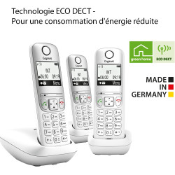 Gigaset A695 Trio, téléphone DECT, 3 combinés, Grand écran, Blanc | Sans fil, haut contraste, mains libres, protection d’appels,
