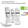 Gigaset A695 Trio, téléphone DECT, 3 combinés, Grand écran, Blanc | Sans fil, haut contraste, mains libres, protection d’appels,