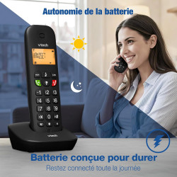 Téléphone sans Fil VTech DECT, Blocage d’appels, Identification/Attente d’Appel, répertoire, 13 h autonomie, écran rétroéclairé,