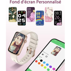 Montre connectée femme petite taille bracelet connecté femme bleutooth 5.4 amoled 1,47", 30 jours d'autonomie en veille, podomèt