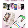 Montre connectée femme petite taille bracelet connecté femme bleutooth 5.4 amoled 1,47", 30 jours d'autonomie en veille, podomèt