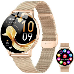 Jugeman montre connectée femme avec appel bleutooth, 1.32" smartwatch avec fréquence cardiaque/spo2/sommeil montre, 120+ mode sp