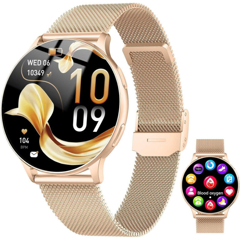 Jugeman montre connectée femme avec appel bleutooth, 1.32" smartwatch avec fréquence cardiaque/spo2/sommeil montre, 120+ mode sp