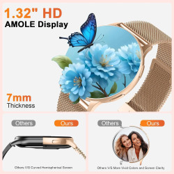 Jugeman montre connectée femme avec appel bleutooth, 1.32" smartwatch avec fréquence cardiaque/spo2/sommeil montre, 120+ mode sp