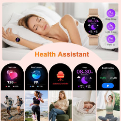 Jugeman montre connectée femme avec appel bleutooth, 1.32" smartwatch avec fréquence cardiaque/spo2/sommeil montre, 120+ mode sp