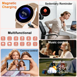 Jugeman montre connectée femme avec appel bleutooth, 1.32" smartwatch avec fréquence cardiaque/spo2/sommeil montre, 120+ mode sp
