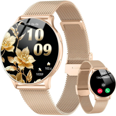 Montre connectée femme avec appel bleutooth, 1.32" smartwatch avec fréquence cardiaque/spo2/sommeil montre, 120+ mode sportifs m