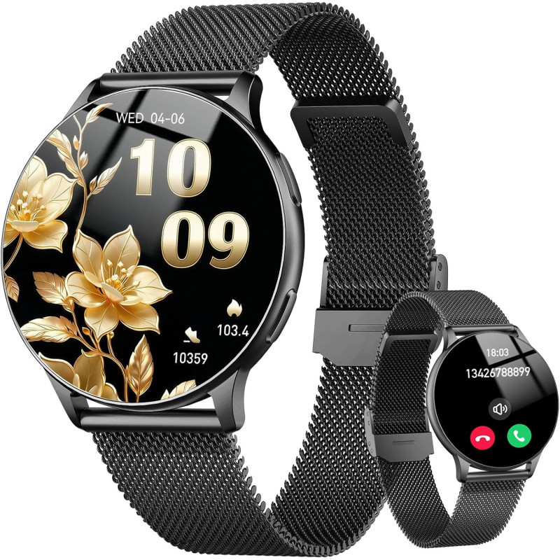 Montre connectée femme avec appel bleutooth, 1.32" smartwatch avec fréquence cardiaque/spo2/sommeil montre, 120+ mode sportifs m