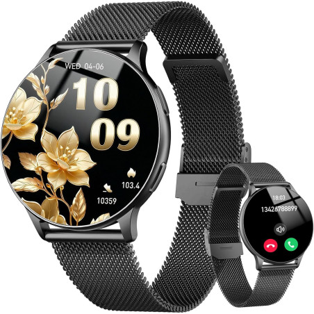 Montre connectée femme avec appel bleutooth, 1.32" smartwatch avec fréquence cardiaque/spo2/sommeil montre, 120+ mode sportifs m
