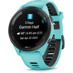 Garmin Forerunner 265 - Montre GPS de Running avec écran AMOLED - Blanche avec Bracelet en Silicone Turquoise/Noir - Boîtier 46 