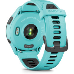 Garmin Forerunner 265 - Montre GPS de Running avec écran AMOLED - Blanche avec Bracelet en Silicone Turquoise/Noir - Boîtier 46 