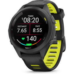 Garmin Forerunner 265S - Montre GPS de Running avec écran AMOLED - Noire avec Bracelet en Silicone Noir/Jaune - Boîtier 42 mm