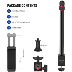 NEEWER Support de Bureau pour Caméra et Téléphone avec Rotule 360°, 43-102cm, Pince Télescopique en C, Support de Lampe Table, V