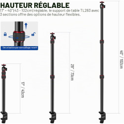 Neewer Support de table extensible pour appareil photo,rotule 1/4",support de table réglable 17-40",pince en C pour appareil ref