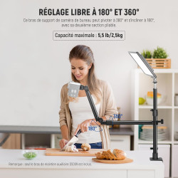 NEEWER Bras de Support de caméra aérien avec Clip, 56 cm, 180° et 360°, Bras de Maintien Flexible à 2 Sections pour Support de B